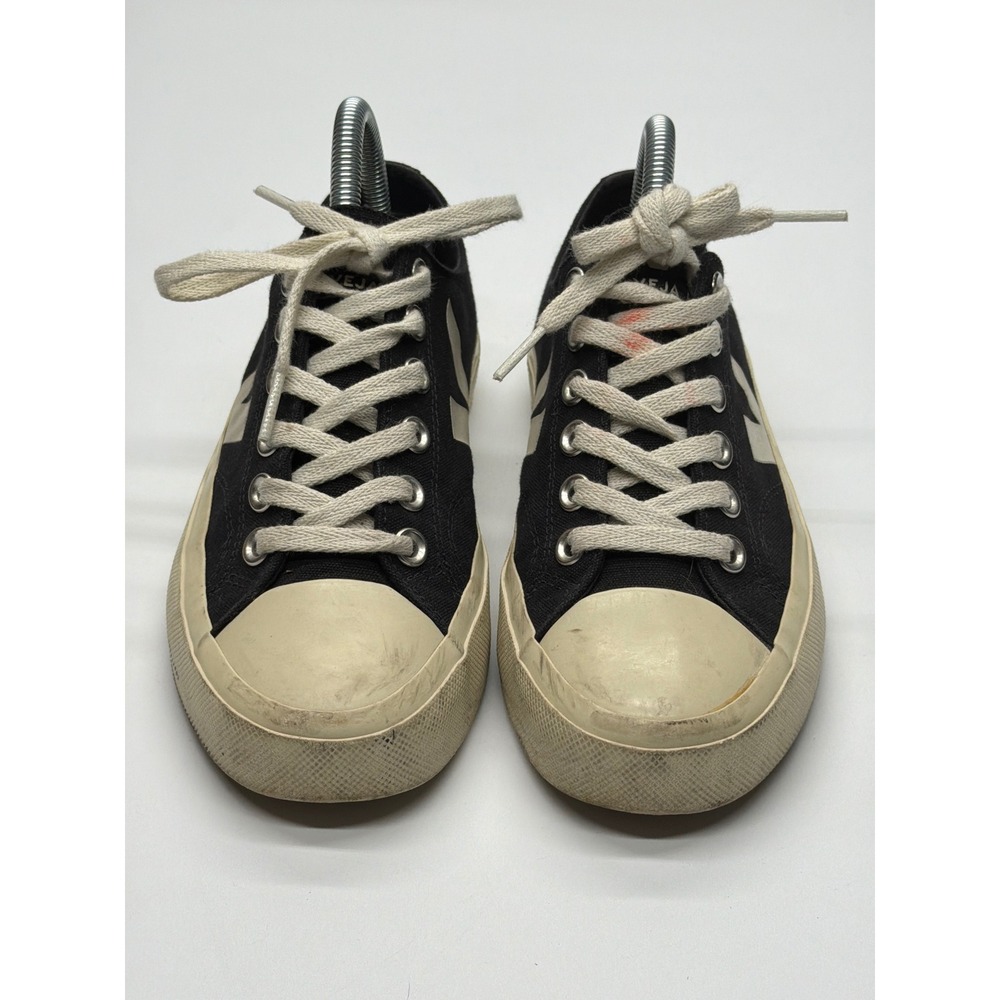 Veja Nova Black Canvas Low Top Sneakers Women Pierre Cream Logo Size 7